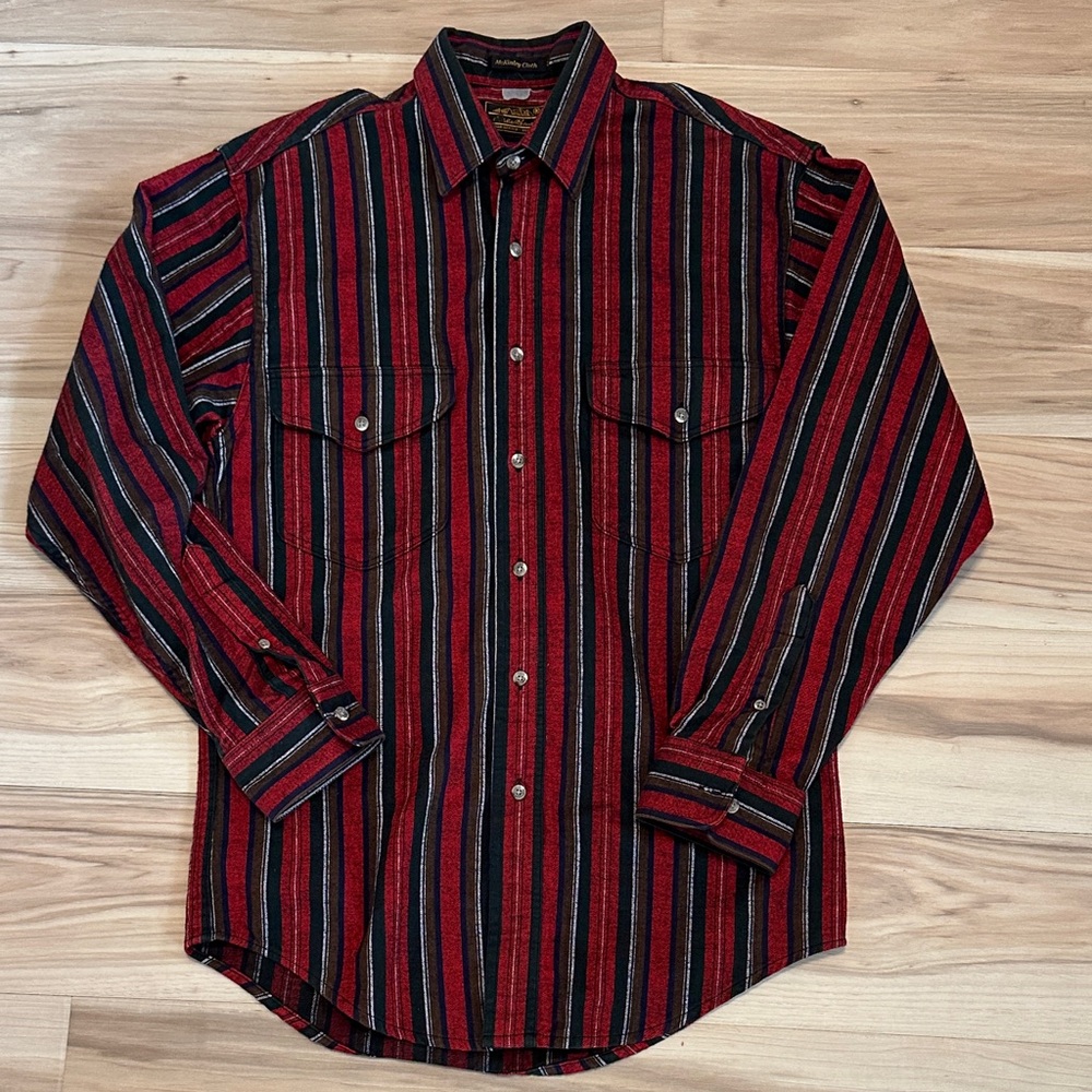 Eddie Bauer Red and Black Striped Casual Shirt